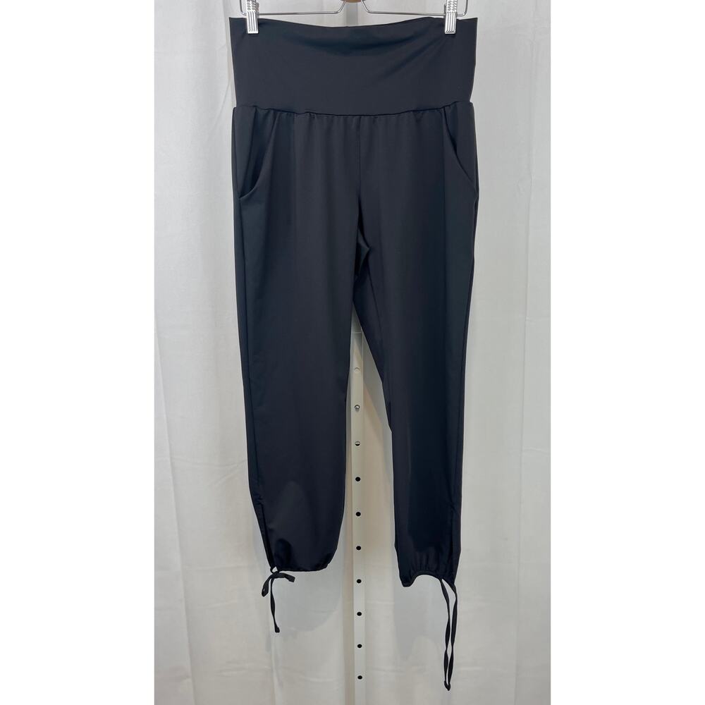 LUCY Activewear Tie Hem Ankle Crop Pants Pull On Rolldown Waist Black Size M